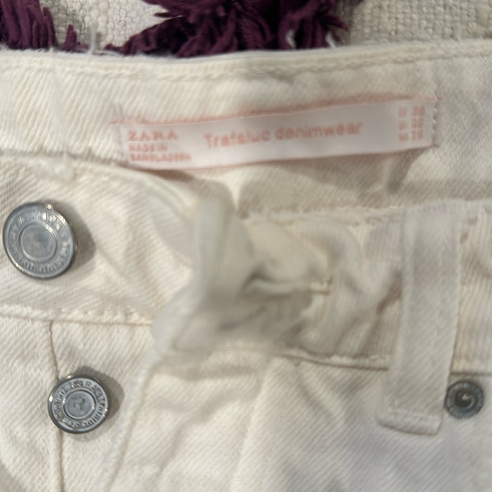 Zara distressed white denim shorts